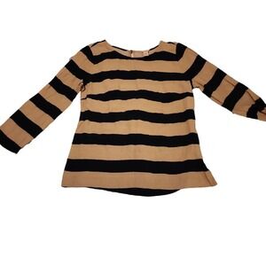 J.Crew‎ Striped Top Long Sleeve Crew Neck Casual Blouse Black Tan Size 2